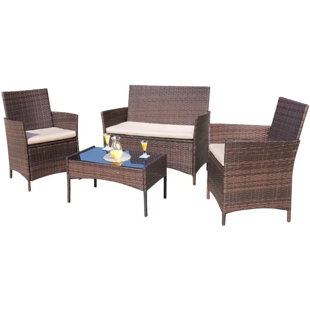 Outdoor indoor backyard porch garden balcony set of 4 pieces of furniture, length x width x height 35x21x34.1 inches