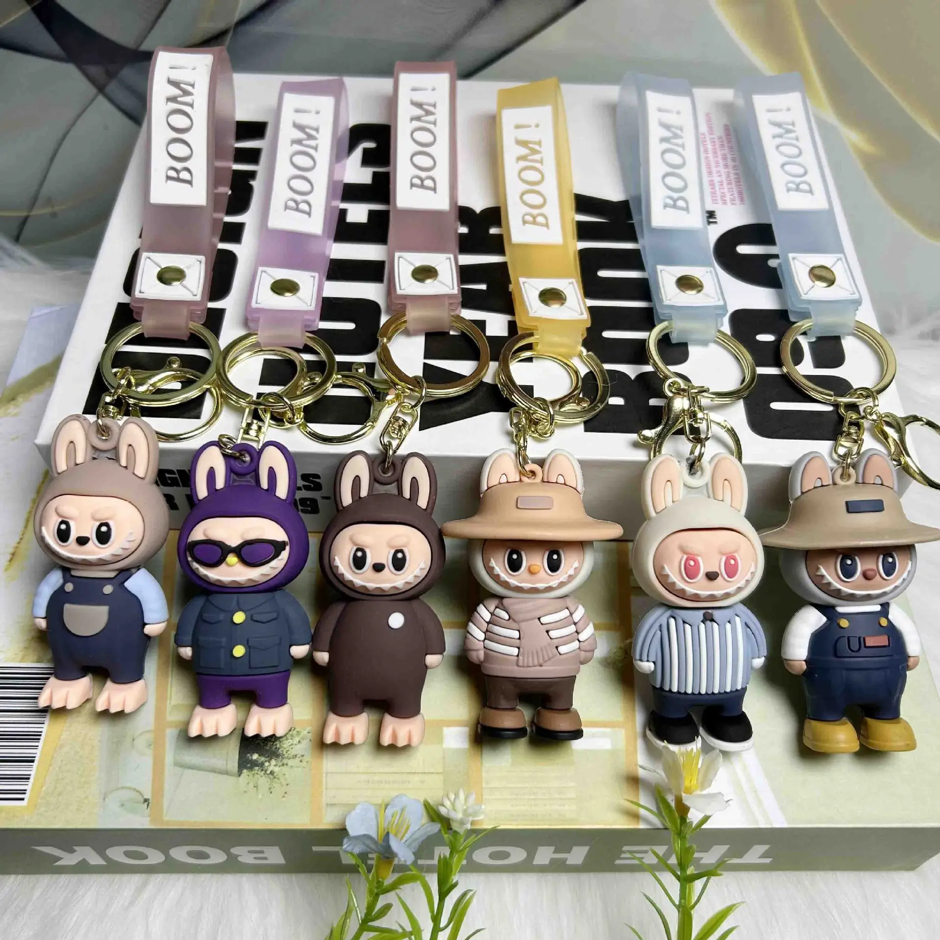 Cartoon Straw Hat Labubu Little Sheep Keychain Pendant Cute Labubu Doll Backpack Car Hanging Gift Bag Hanging Accessories