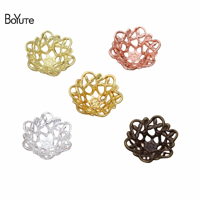 

BoYuTe (100 Pieces/Lot) 5*13MM Filigree Flower Bead Caps Wholesale Stamping Brass Material DIY Jewelry Findings