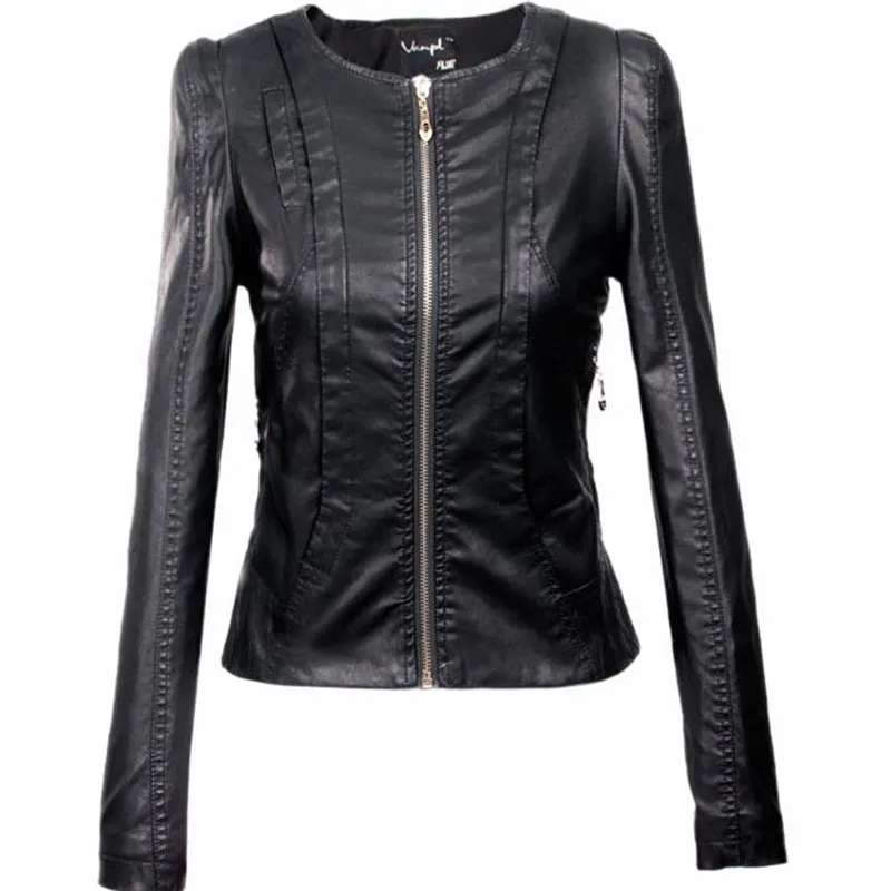 Women PU Leather Jacket Female Zipper Outerwear jacket coat