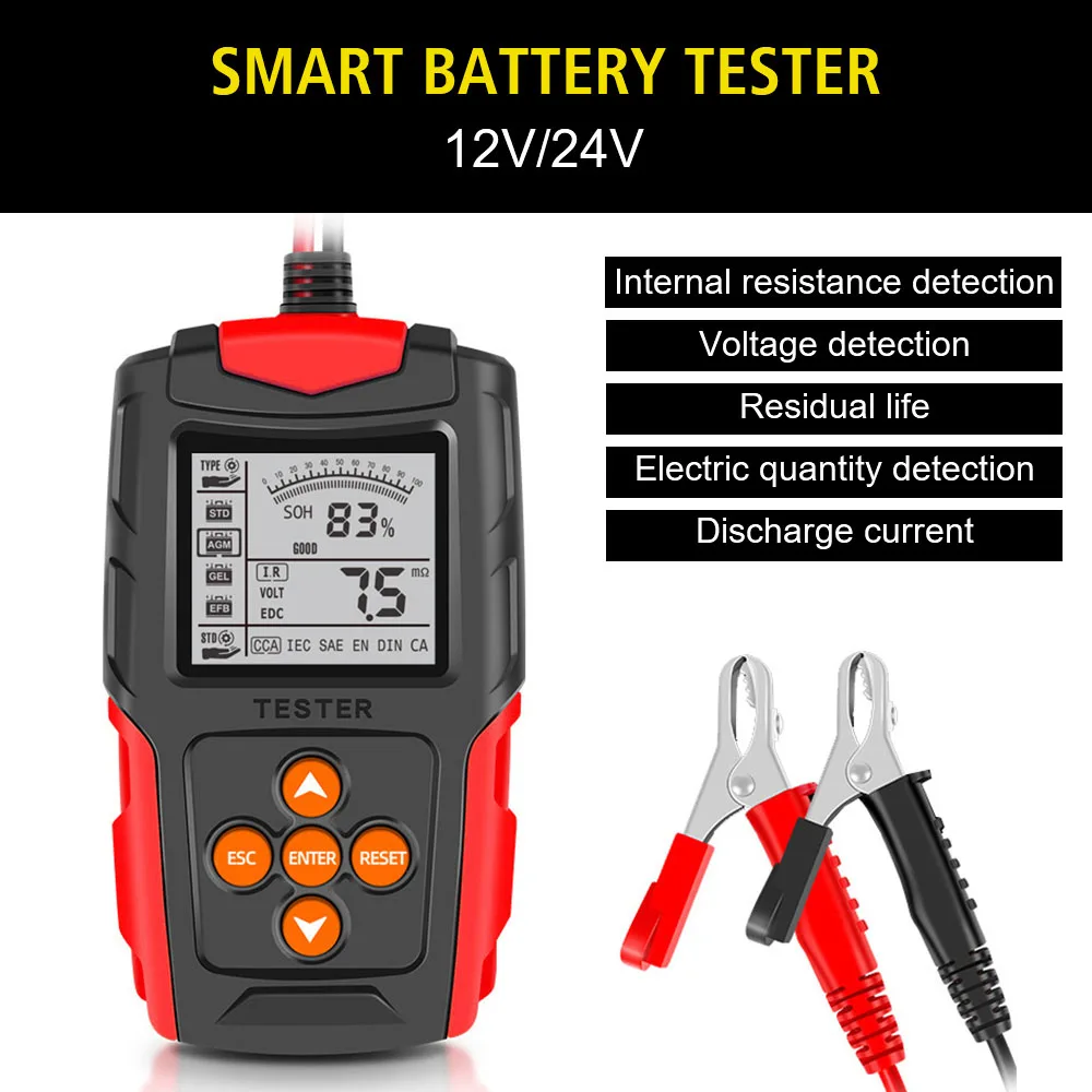 Battery Analyzer Test Tool Car Motorcycle Battery Tester Digital 12V 24V SOH SOC CCA IR Measurement for Car Truck