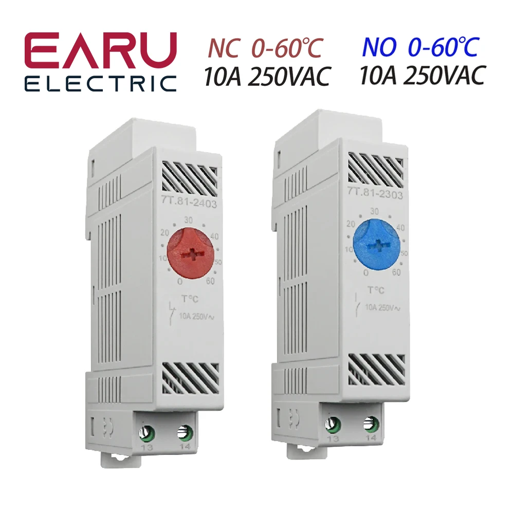 35mm Din Rail NO NC 0-60℃ Industrial Temperature Regulator Automatically Adjusts Heating System Temperature Regulator Thermostat