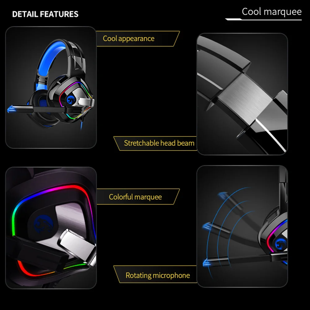 

LED Game Headset Blue Wired Bass Headphones 7.1 Channel Adjustable Mic Rgb Light Gaming Headphone Headphone Headset