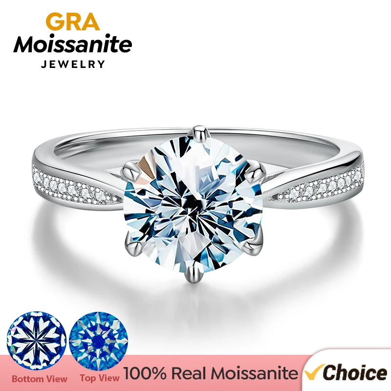 GRA Real 0.5-2CT Moissanite Diamond Rings for Women Wedding Engagement 925 Sterling Silver Original Luxury Gemstone Fine Jewelry