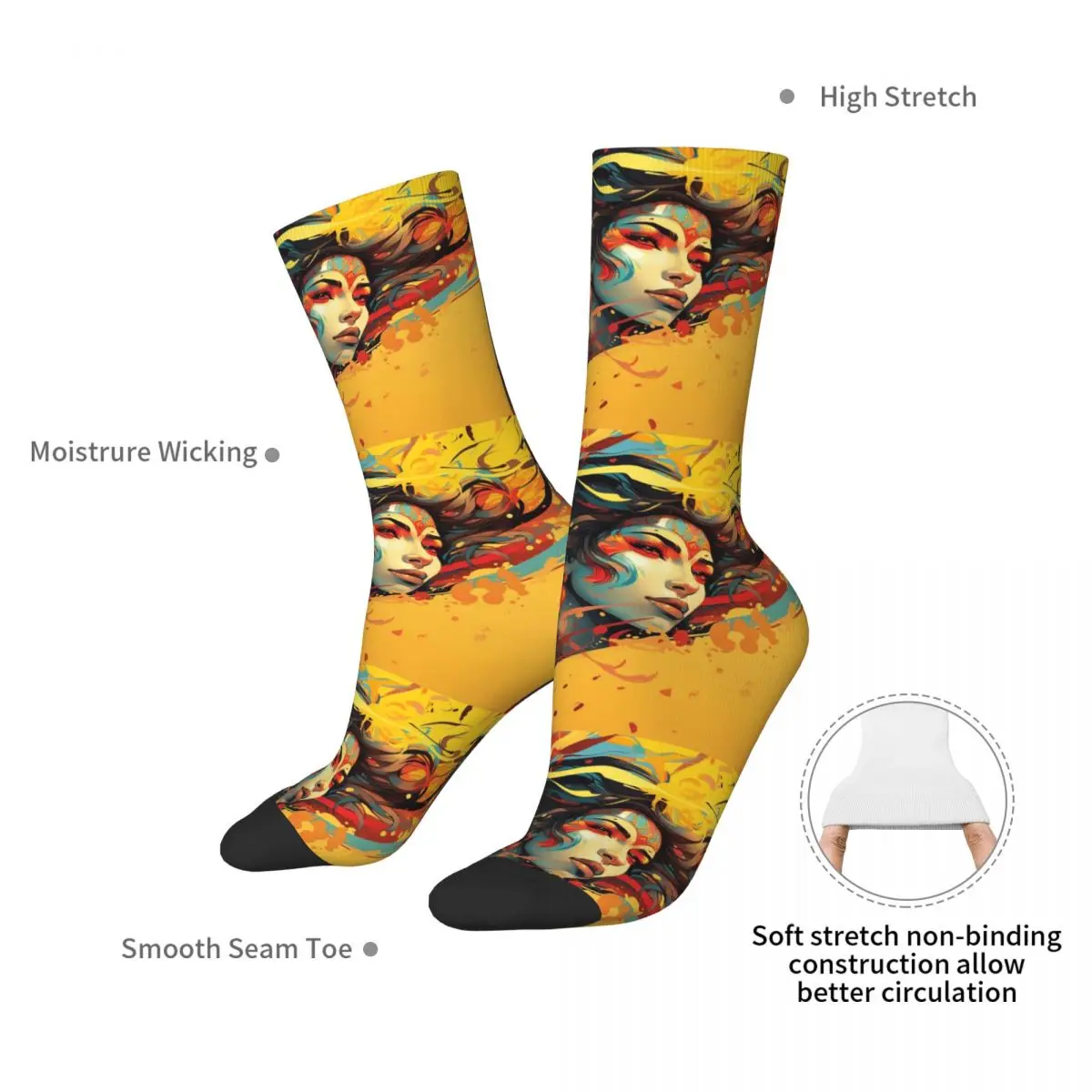 Bold Tribal Woman Portrait Dynamic Pop Art Expression Socks Harajuku Sweat Absorbing Stockings All Season Long Socks for Unisex