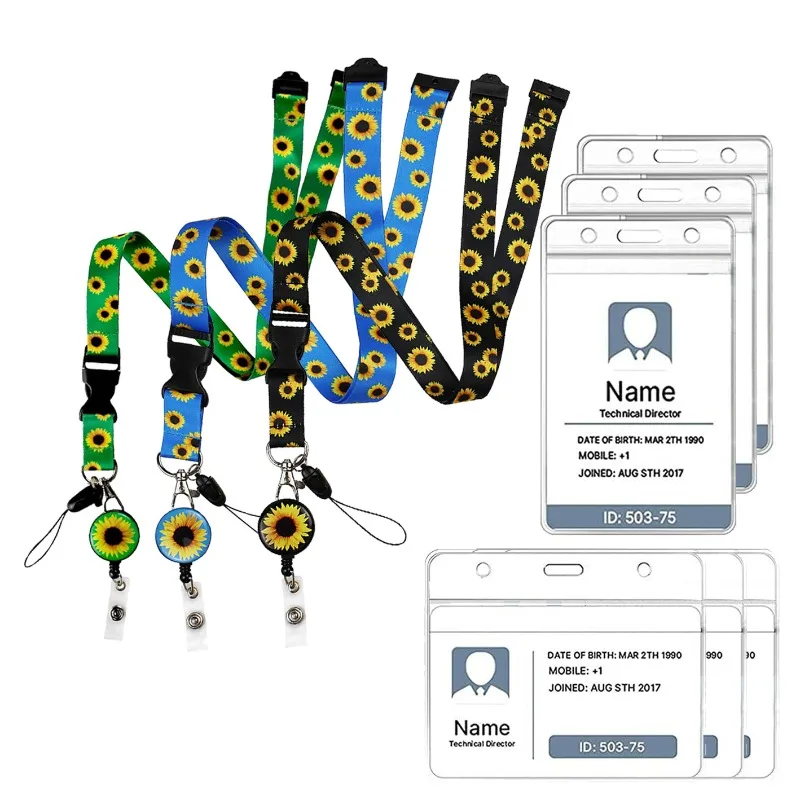 

1 шт., ремешок с подсолнухом, держатель для бейджа, брелок для удостоверения личности, пропуск для тренажерного зала, мобильный держатель для бейджа, брелок для ключей