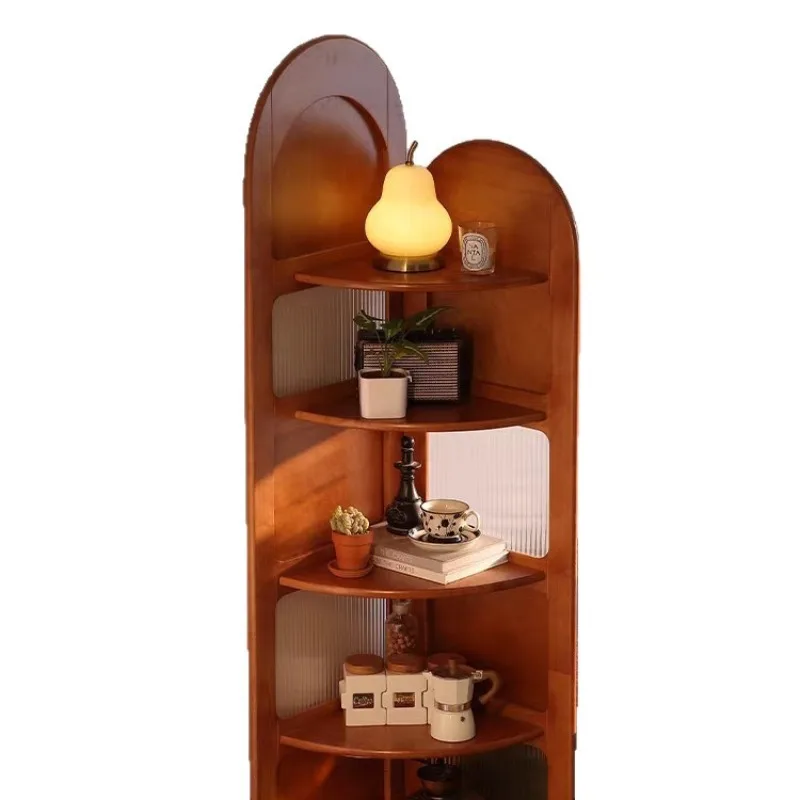 

Retro solid wood corner bookcase multi-layer space-saving living room partition storage rack household furniture