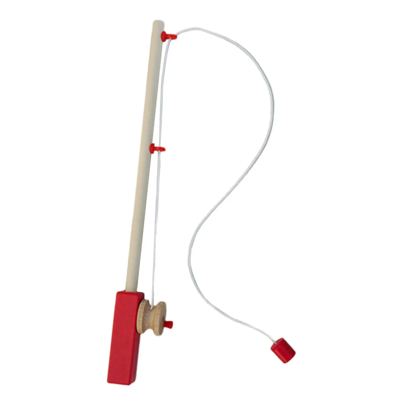 Solid Wood Kids Fishing Rod Toy 32cm Magnetic Hook with Adjustable String for Children 4-7 Years Outdoor Activity Gift