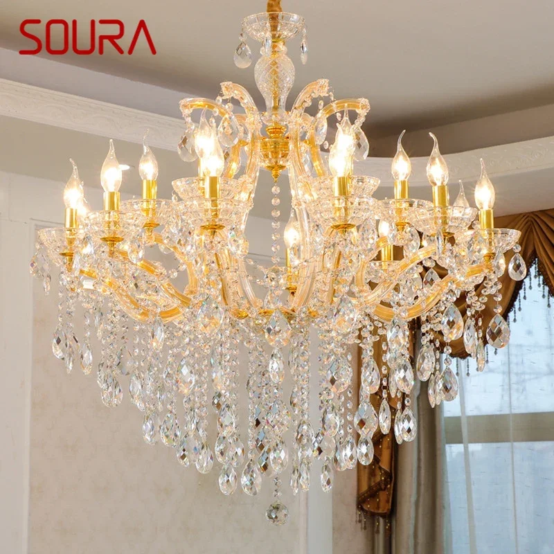 

SOURA Luxurious Candle Pendent Lamp European Style Crystal Lamp Living Room Restaurant Villa Duplex Building Chandelier