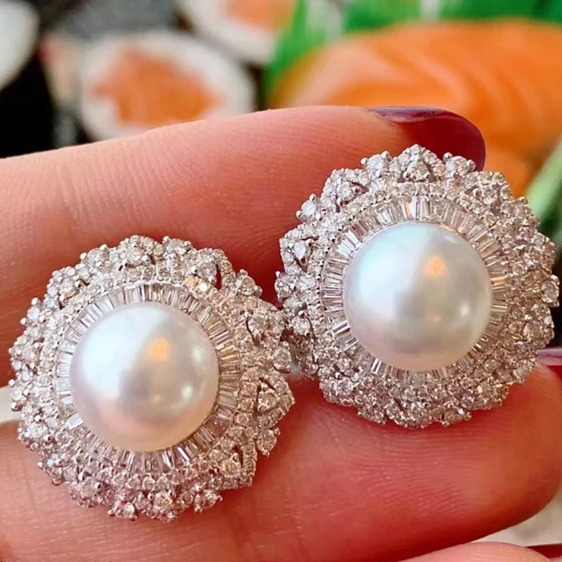 MeiBaPJ 10-11mm Luxurious 925 Silver Natural White Freshwater Pearl Fashion Flower Stud Earrings Fine Wedding Jewelry for Women