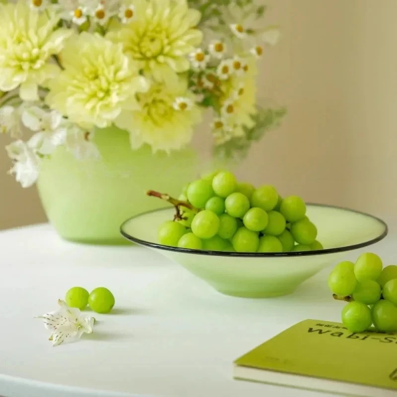 Wuwei قاعة الوقت الأصلي الأخضر اليشم جديد الصينية اليدوية المزجج طبق فاكهة الزخرفية تصميم جو متقدم حلية #4