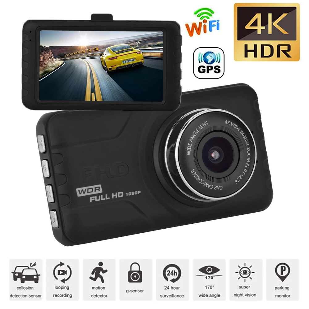 4K 2160P Car DVR WiFi GPS Dash Cam Vehicle Camera Drive Video Recorder Auto Parking Monitor Night Vision Black Box Registrar