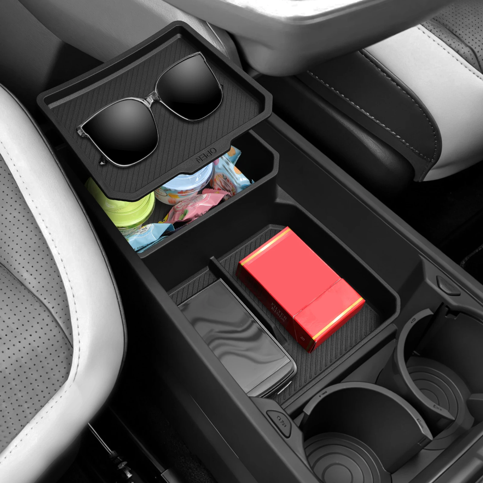 Smabee für Kia EV3 EV4 2024-2025 Auto Mittelkonsole Untere Ablage TPE Auto-Aufbewahrungsbox Organizer Innenraum-Zubehör Ordnungssystem Schwarz – Detail 3