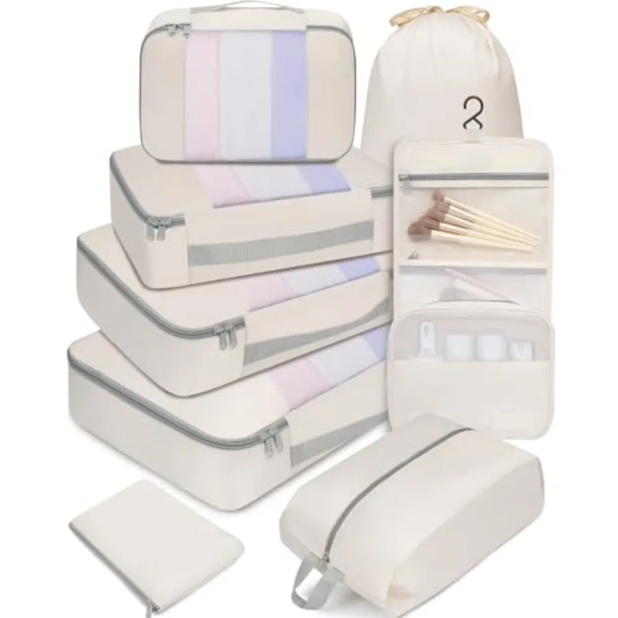 

6 Set/8 Set/10 Set Packing Cubes Various Sizes Travel Luggage Organizer for Carry On Suitcase in Multiple Colors Lightweight Du