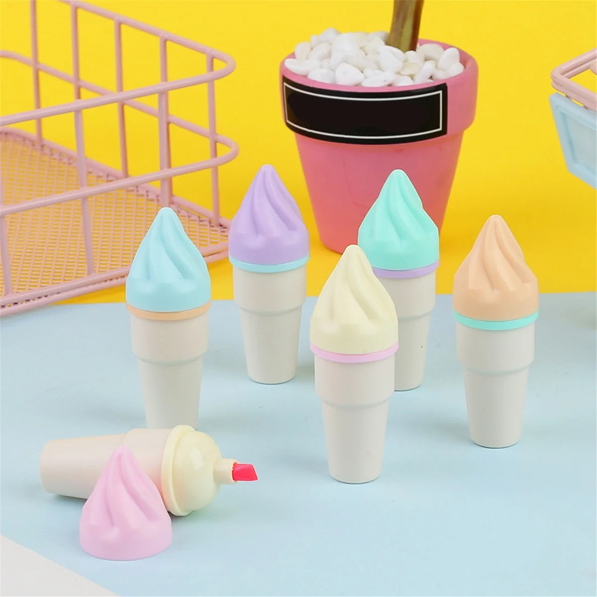 Bonito Ice Cream Cone marcadores e marcadores Set, canetas multicoloridas