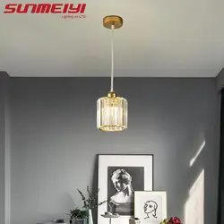 Modern Light Luxury Bedroom Bedside Small Chandelier Simple Bar Restaurant Lighting Room Single Head Hanging Line Crystal Lamp
