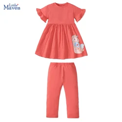 Little maven 2024 New Tracksuit Summer Cotton Baby Girls Children's Clothing Sets Cartoon Unicorn Dress Tops+Pants Kids Clothes