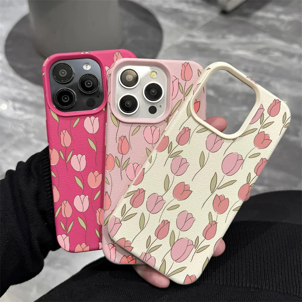 Rosa Tulpen-Handyhülle für iPhone 17 16 15 14 13 12 11 Pro Max 16 15 14 Plus 17 16 15 14 13 12 11 Pro 17Air Silikon-Matt-Cover – Detail 4