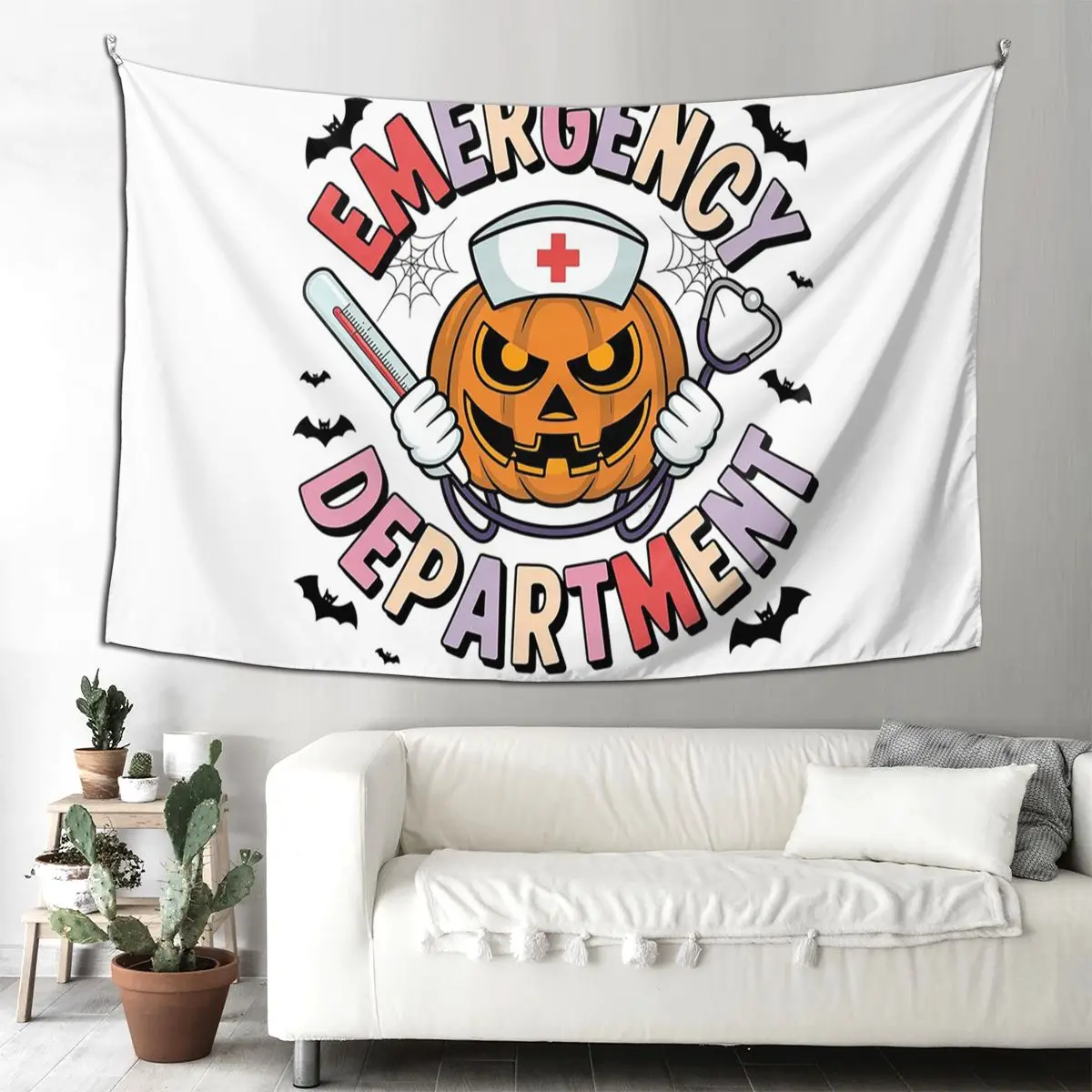 

Милый экстренный отдел, жуткий сезон, тыква, гобелен для медсестры, художественный настенный гобелен, эстетическое украшение для дома, гобелены