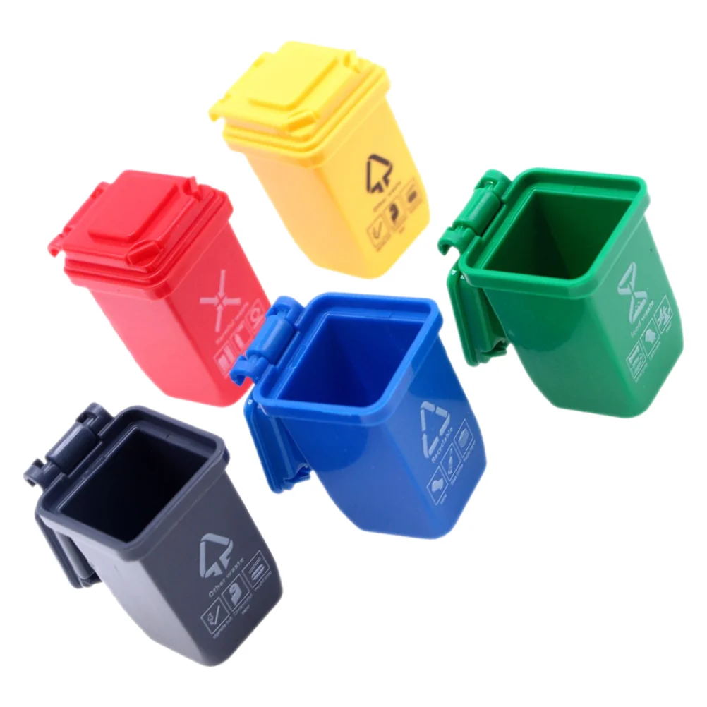 5 Pcs Garbage Can Dollhouse Mini Sorting Trash Sand Table Decor Waste Bin Small Miniature Model Simulation Supplies