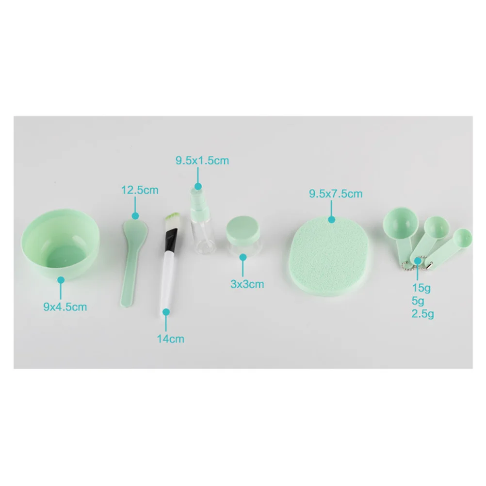 

9pcs Facial Mask Tools Set Green Plastic Diy Face Mask Kit With Mixing Bowl Spatula Brush Spray Bottle Sponge Jar Gauges For