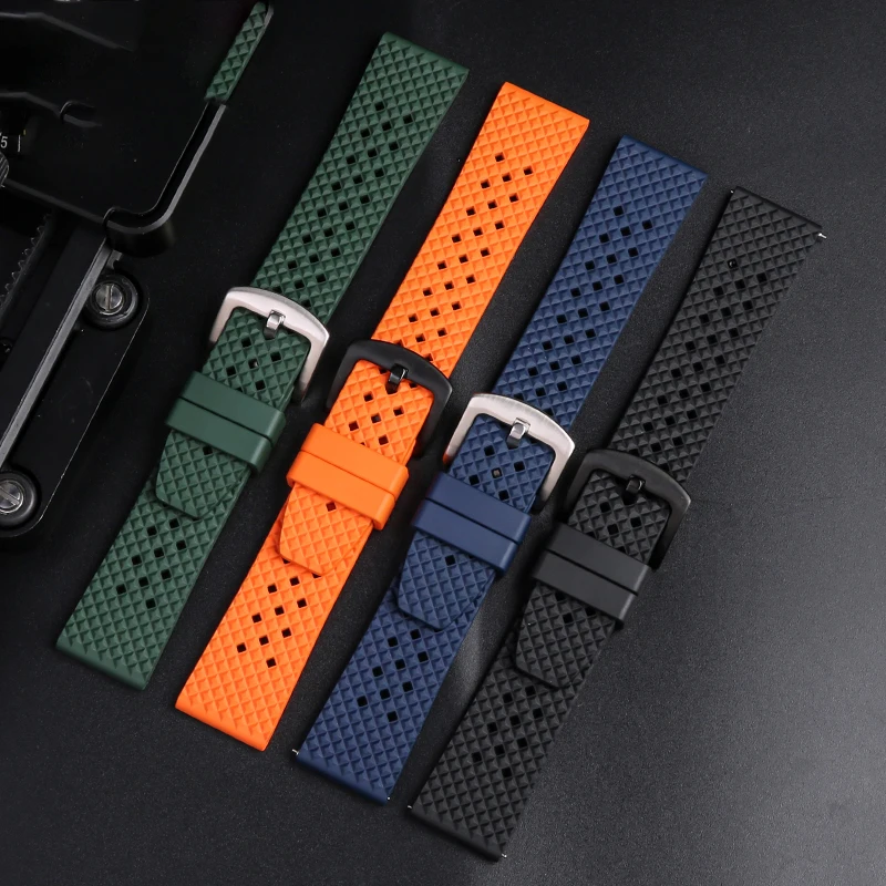 High Quality Fluororubber Strap For Seiko No. 5 Water Ghost IWC Marine Chronometer Silicone Watch Band Waterproof Dustproof