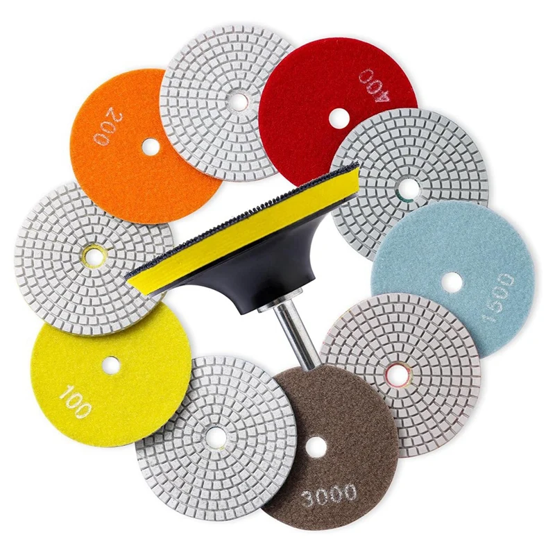 A21I-13Pcs Diamond Polishing Pads Set,50-8000 Grit Pads,Wet/Dry Polish Kit With Backer Pad For Drill Grinder Rock Polisher