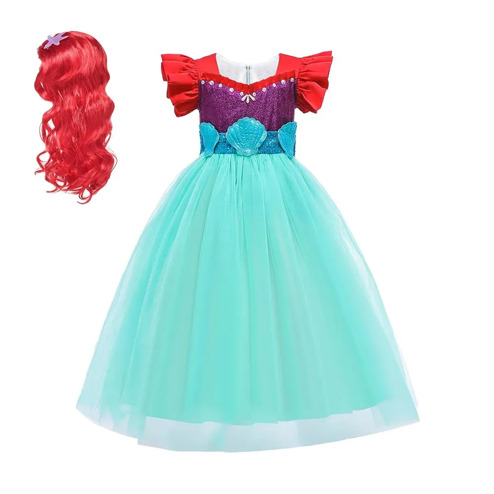 Disfraz de Sirena para Carnaval de Halloween, Vestido de Fiesta para Niñas, Manga Abullonada, Tul Elegante, Cumpleaños, Princesa