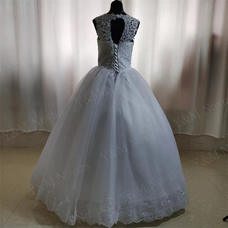 Y & m novias branco marfim doce personalizado mais tamanho vestido de casamento sem mangas apliques rendas lantejoulas bordado vestido de noiva