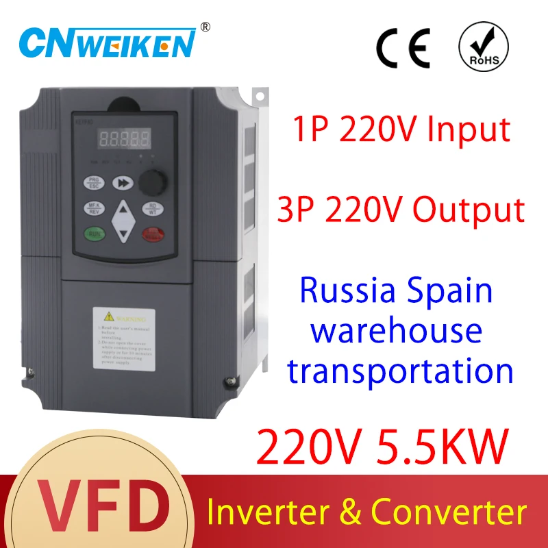 

Variable Frequency Converter for Motor Speed Control 220V to 3-phase 220V/380V 5.5KW/7.5kw/11kw Adjustable Speed frequency VFD