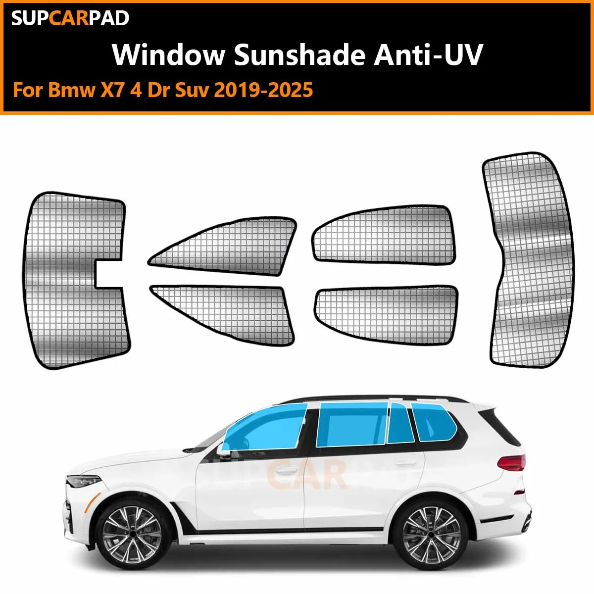 

Для BMW X7 4-дверный внедорожник 2019-2025: Индивидуальные солнцезащитные шторки на окна автомобиля, анти-УФ, козырьки-накладки, аксессуары