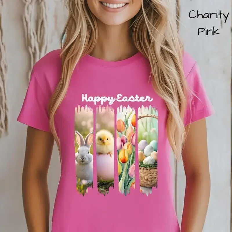 Custom Easter T Shirt Bunny Chick Egg Basket Spring Mom Happy Tee Mama Brushstroke Season