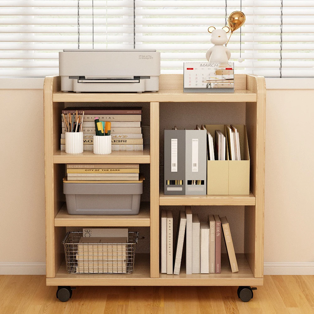 Wheel-type storage trolley bookshelf shelf for all-purpose living room kitchen wooden storage storage