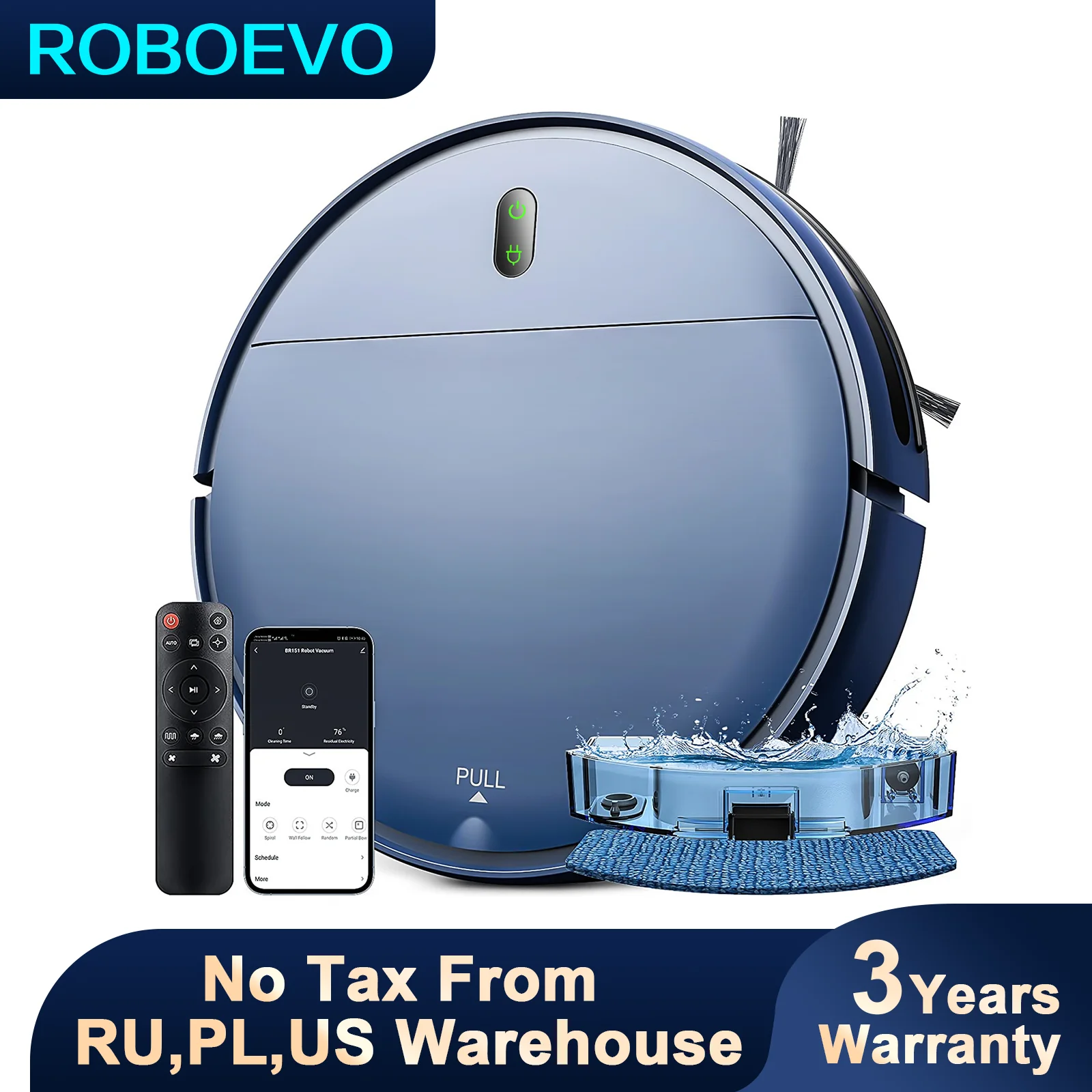 

ROBOEVO BR151 Robot Vacuum Cleaner 6000Pa Strong Suction 2500mAh Battery 3in1 Mopping Sweeping Suction Smart Home Support Wifi