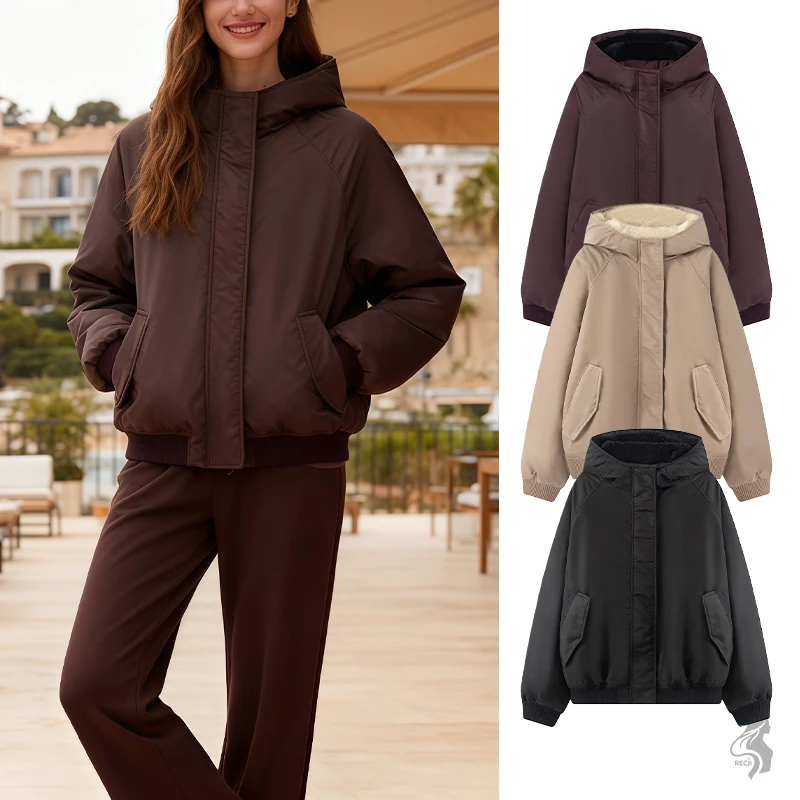 

Женская модная куртка-пилот, пальто на молнии, плюшевая куртка-пилот с капюшоном, стильное и универсальное, подходит для повседневной уличной одежды