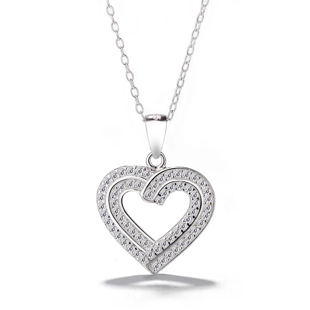 Engagement Gift Jewelry 925 Sterling Silver CZ Diamond Heart Pendant Necklace