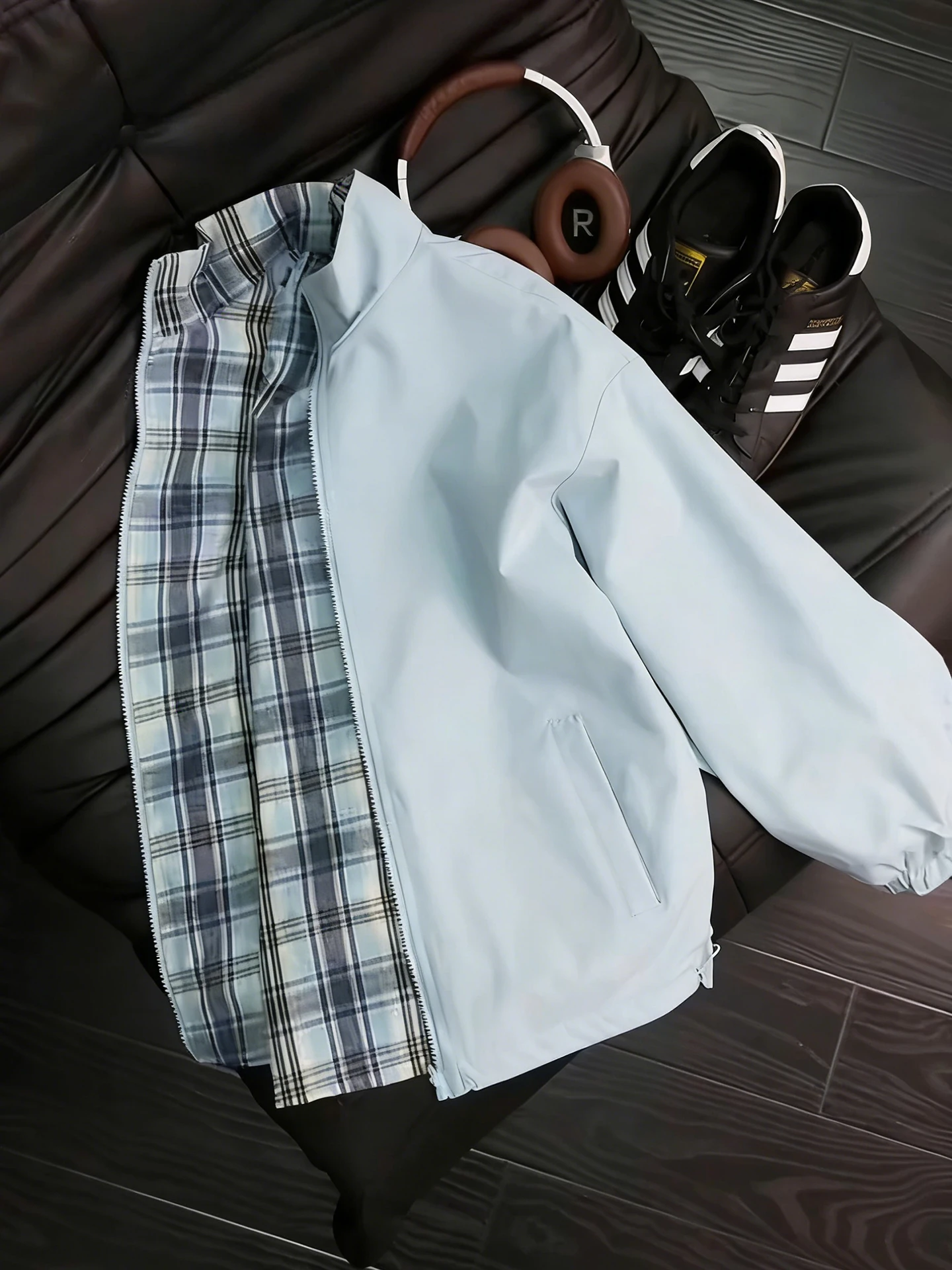 

Американская двусторонняя клетчатая куртка-бомбер для мужчин, весенне-осенняя, с воротником-стойкой, в стиле High Street, для пар, бейсбольная куртка