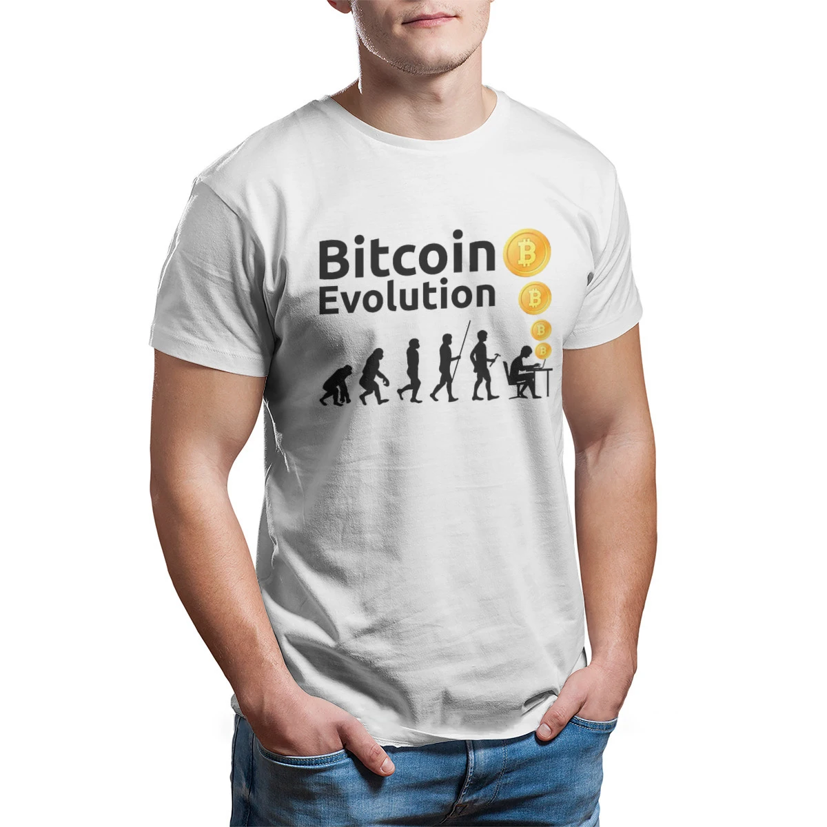 Bitcoin Sign Art Satoshi Nakamoto Evolution Men T-Shirt Cotton Tees Harajuku TShirt Men's Clothing Oversized Unisex Tops