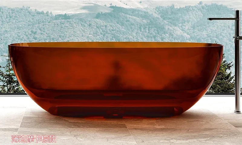 حمام شفاف بيضاوي من الحجر الاصطناعي بلون الراتنج الكريستالي المزدوج #3