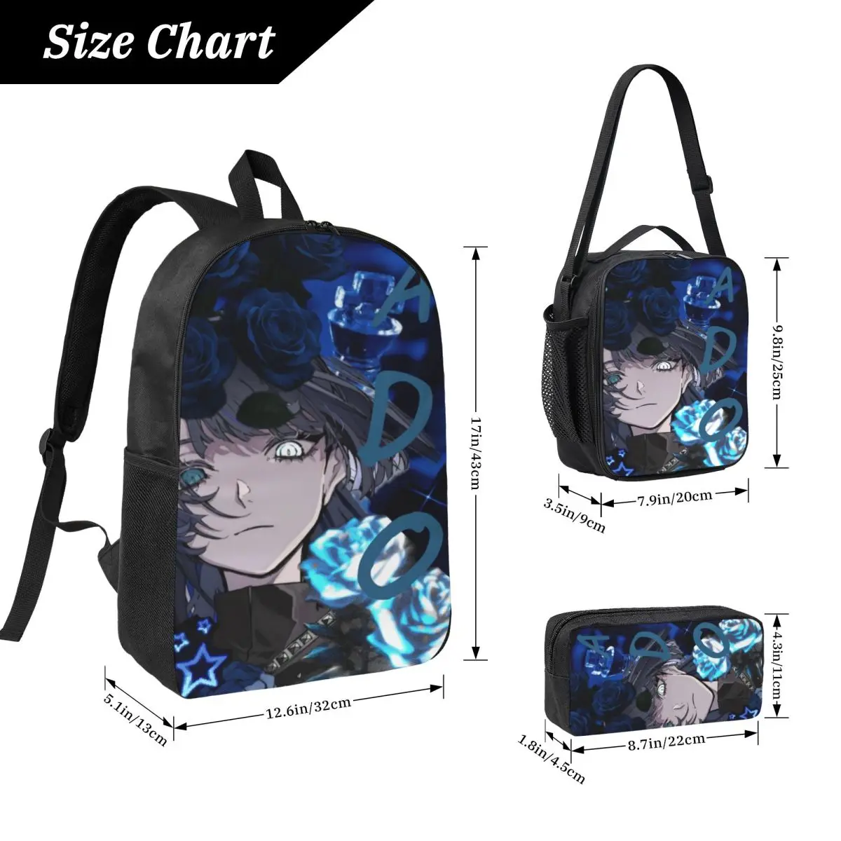 3Pcs Ado WORLD TOUR Hibana Backpack Set for Children Pen Bags Bookbag Sets with Lunch Box For School Students Knapsack