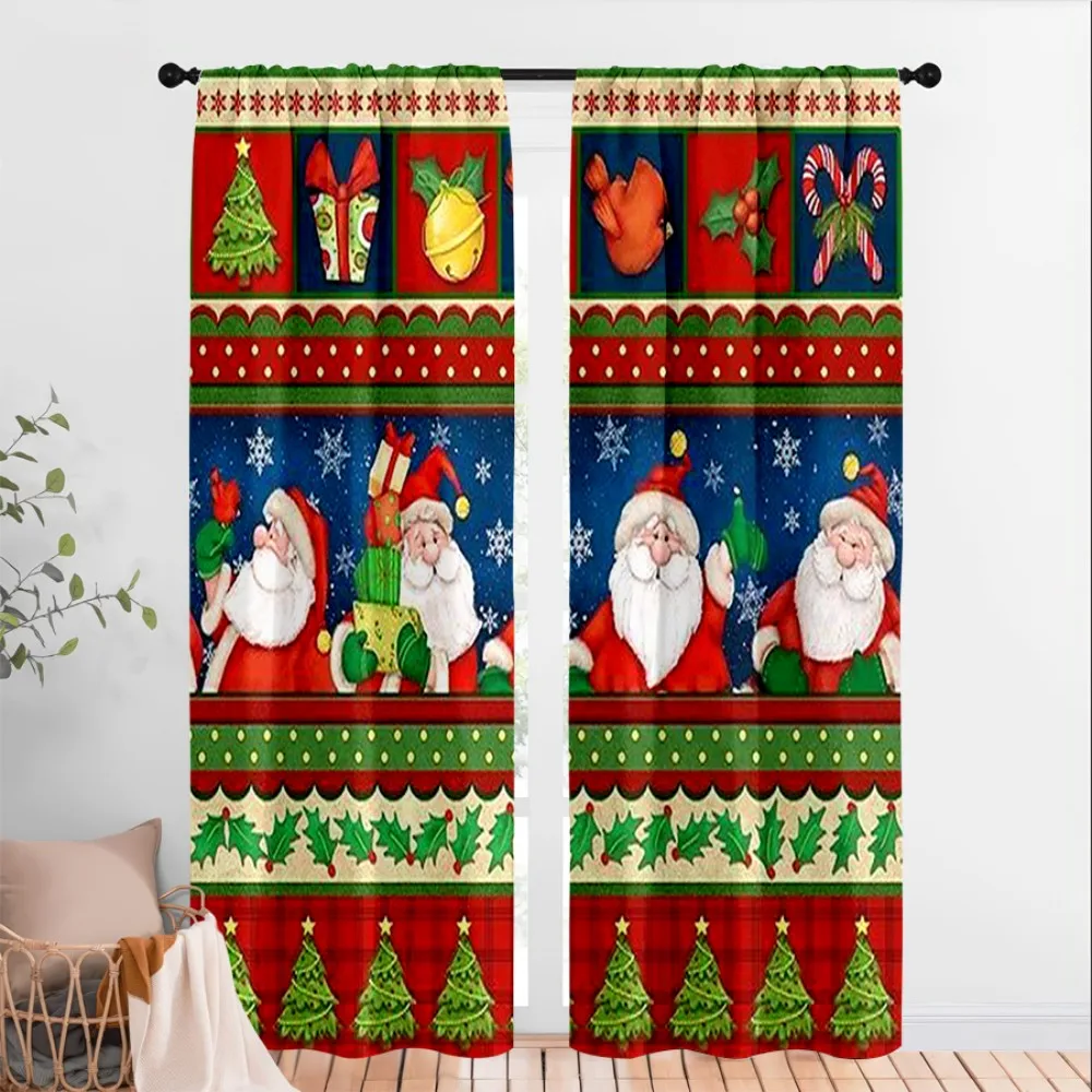 2PCS Digital Print Curtains, Christmas Elf Gnome Nordic Tomte Pattern, Cute Festive Style for Xmas Holiday Party Home Decor