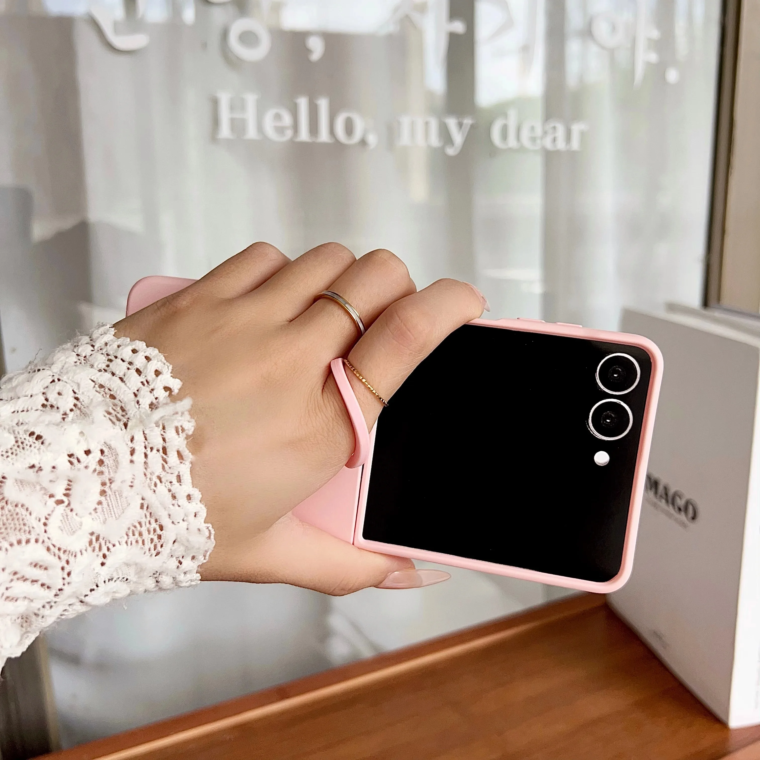 Angenehm Glänzende Glas-Hülle für Samsung Galaxy Z Flip 7 FE Faltbarer Business-Mode-Ring-Scharnier-Schutz für Flip5 Flip6 Hüllen – Detail 7