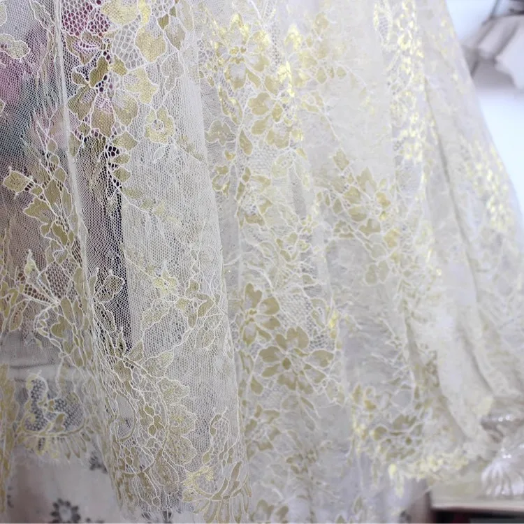 1.5 Meters Wide Gold high-end eyelash lace fabric DIY dress veil sewing decoration splicing accessories 3M long 2025