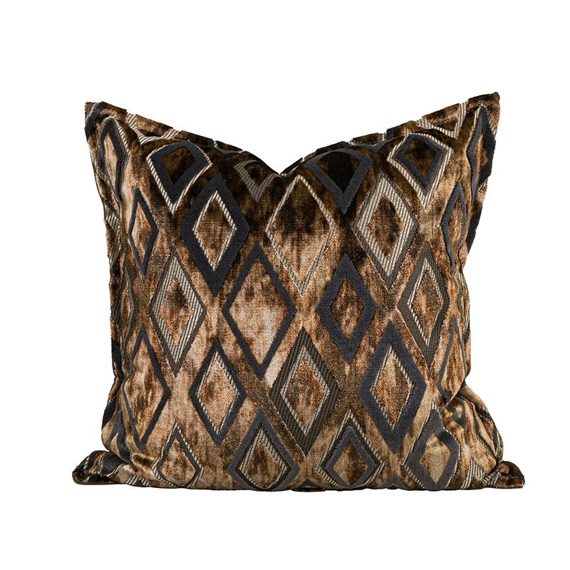 Brown Gold Pillows Luxury Retro Cushion Case Diamond Geometric Jacquard Decorative Pillow Cover For Sofa Chair Home Decorations