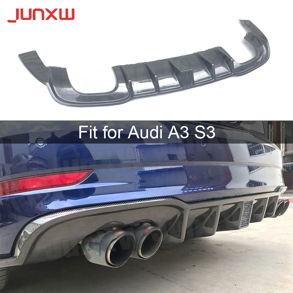 Carbon Fiber Rear Bumper Lip Spoiler Diffuser with LED Light for Audi A3 Sline S3 RS3 2017 -2019 Back Bumper Guard Car Styling