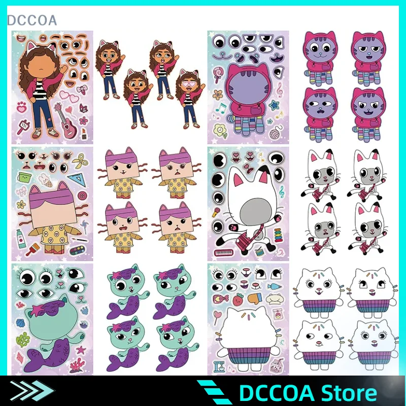 

6 листов, наклейки-пазлы для лица, сделай свою собственную игру «сделай сам», мультяшная головоломка, образовательный подарок