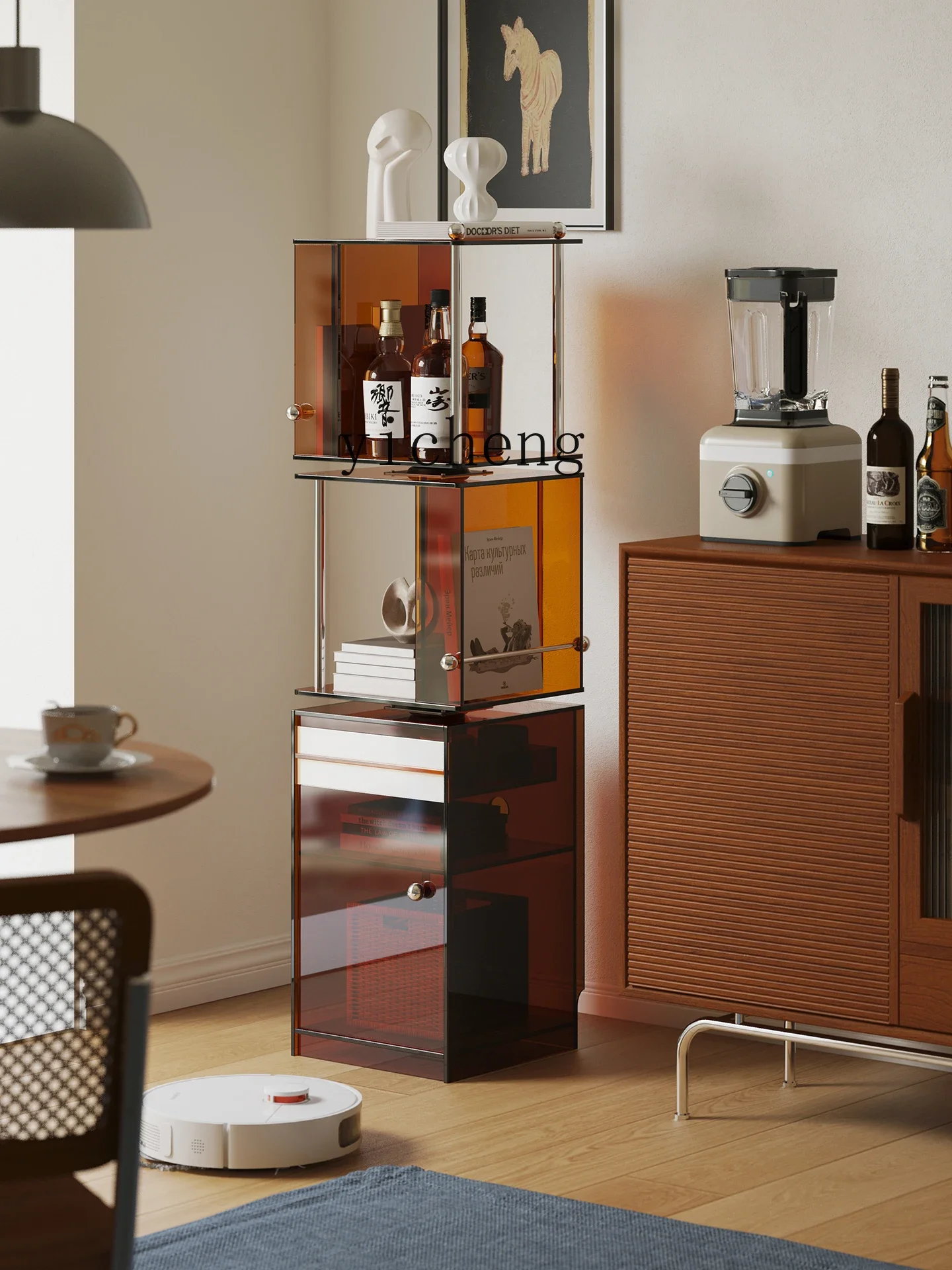 

dining side cabinet living room storage cabinet small apartment rotating display shelf bookcase