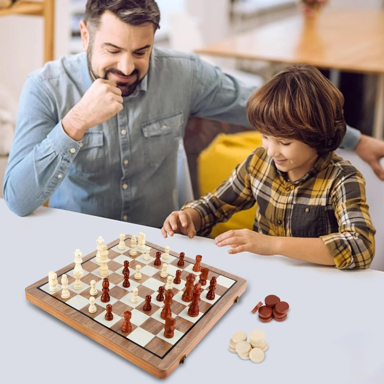 2 in 1 Magnetic Wooden Chess and Checkers Set, 15