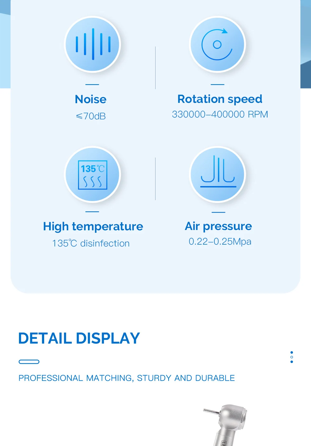 AZDENT Dental Hochgeschwindigkeitshandstück LED E-Generator Standardkopf Schnellkupplung 4-Wege-Spray Clean System Druckknopf 4 Löcher – Detail 2