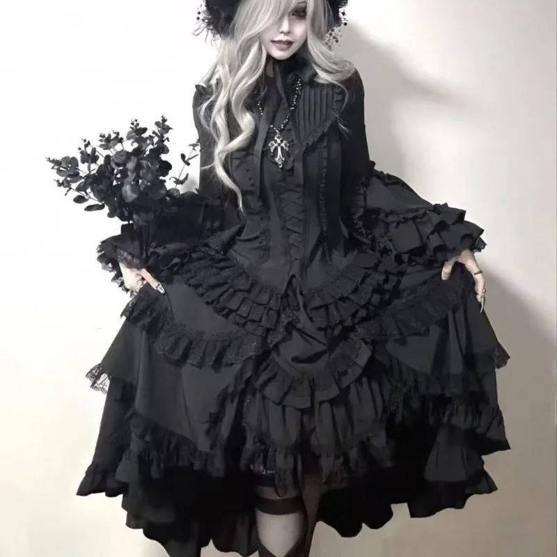 Dunkles Gothic Heavy Industries Lolita Ji Ärmelshirt mit Unterkleid Dopamin-Anzug Kleid für Damen